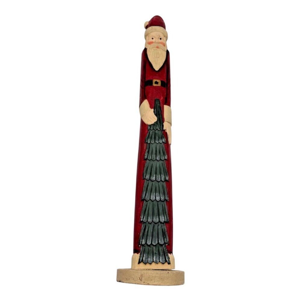 Vintage 20” Hand Carved Painted Wood Old World Santa Pencil Santa Folk Art